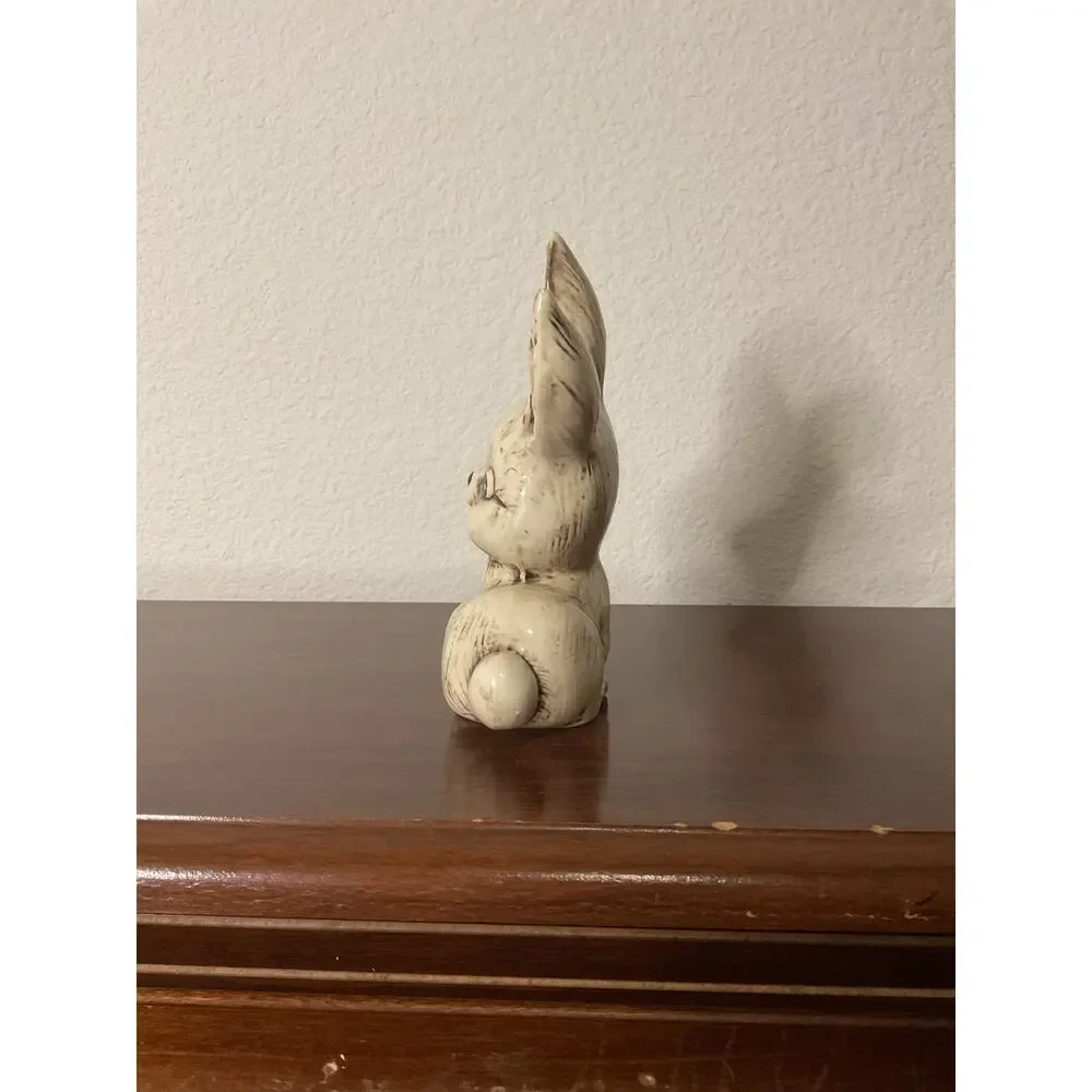 Vintage hand painted ceramic Easter bunny decor creepy funny